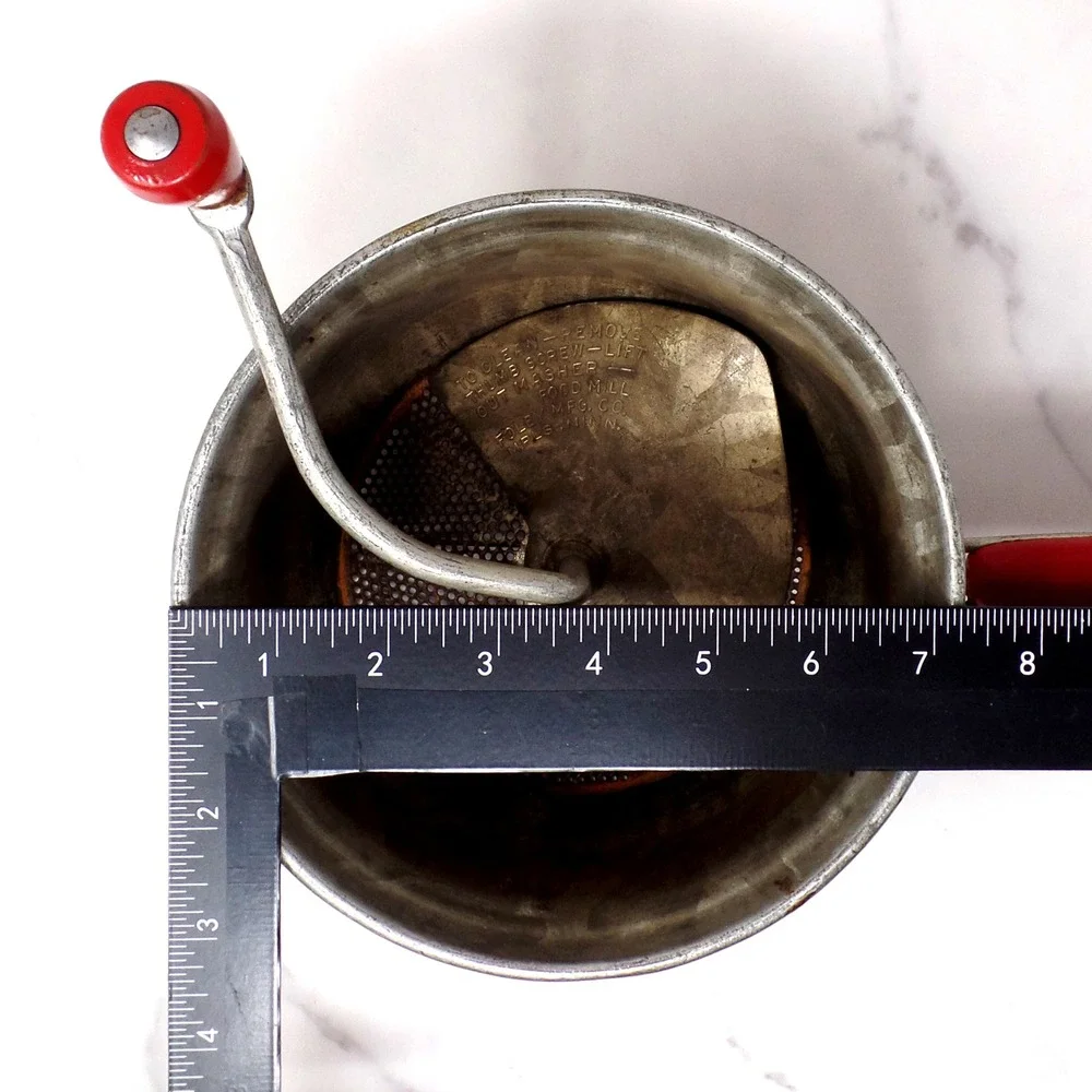 Vintage Foley Food Mill with Red Wood Hand Crank and Knob (1940s)